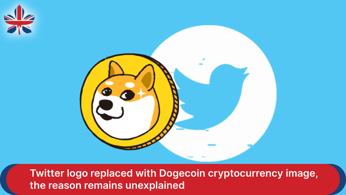 Twitter logo replaced with Dogecoin cryptocurrency image